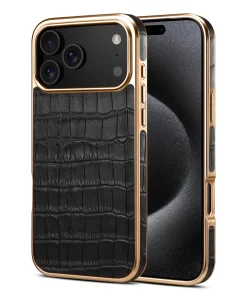 Case for IPhone 17 17Pro 17proMax Crocodile Pattern Cowhide Leather Wireless Charging Electroplated Shell