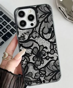 Alternative view of Lace Vintage Pattern Phone Case For iPhone 17,16,15,14,13,12,11,Pro,Max,Plus,E,Air,Mini Black Tpu Cover
