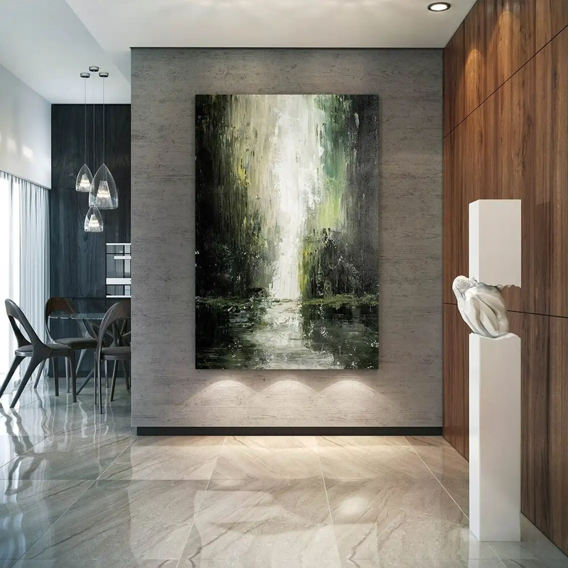 Abstract Waterfall Landscape Oil Painting Hand Painted Canvas - Image 2