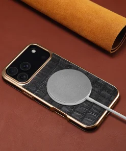Alternative view of Case for IPhone 17 17Pro 17proMax Crocodile Pattern Cowhide Leather Wireless Charging Electroplated Shell