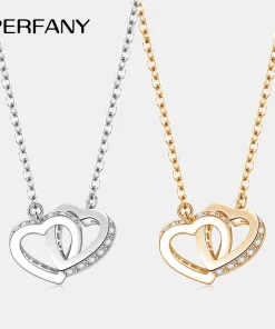 PERFANY Silver Double Heart Design Necklace