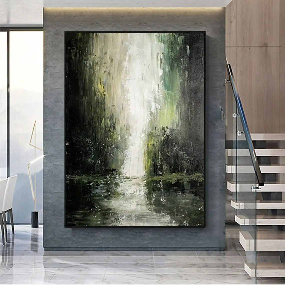Abstract Waterfall Landscape Oil Painting Hand Painted Canvas - Image 4