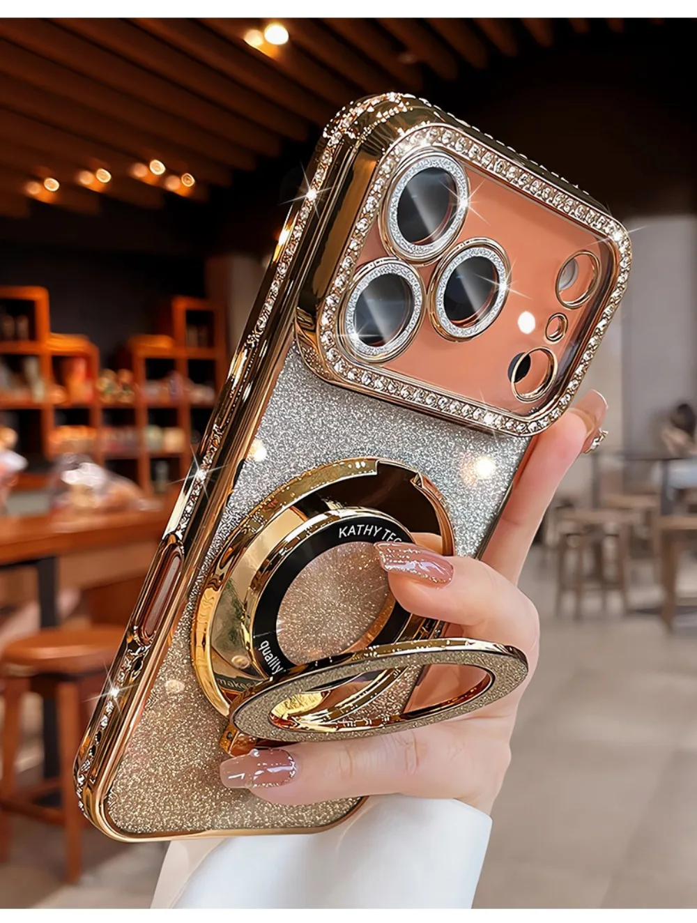 Suitable for iPhone17/16/15/14/13/12/11 Case With Lens Film 16 Anti-drop 15 Rhinestone Glitter Magnetic Stand - Image 4