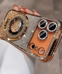 Suitable for iPhone17/16/15/14/13/12/11 Case With Lens Film 16 Anti-drop 15 Rhinestone Glitter Magnetic Stand