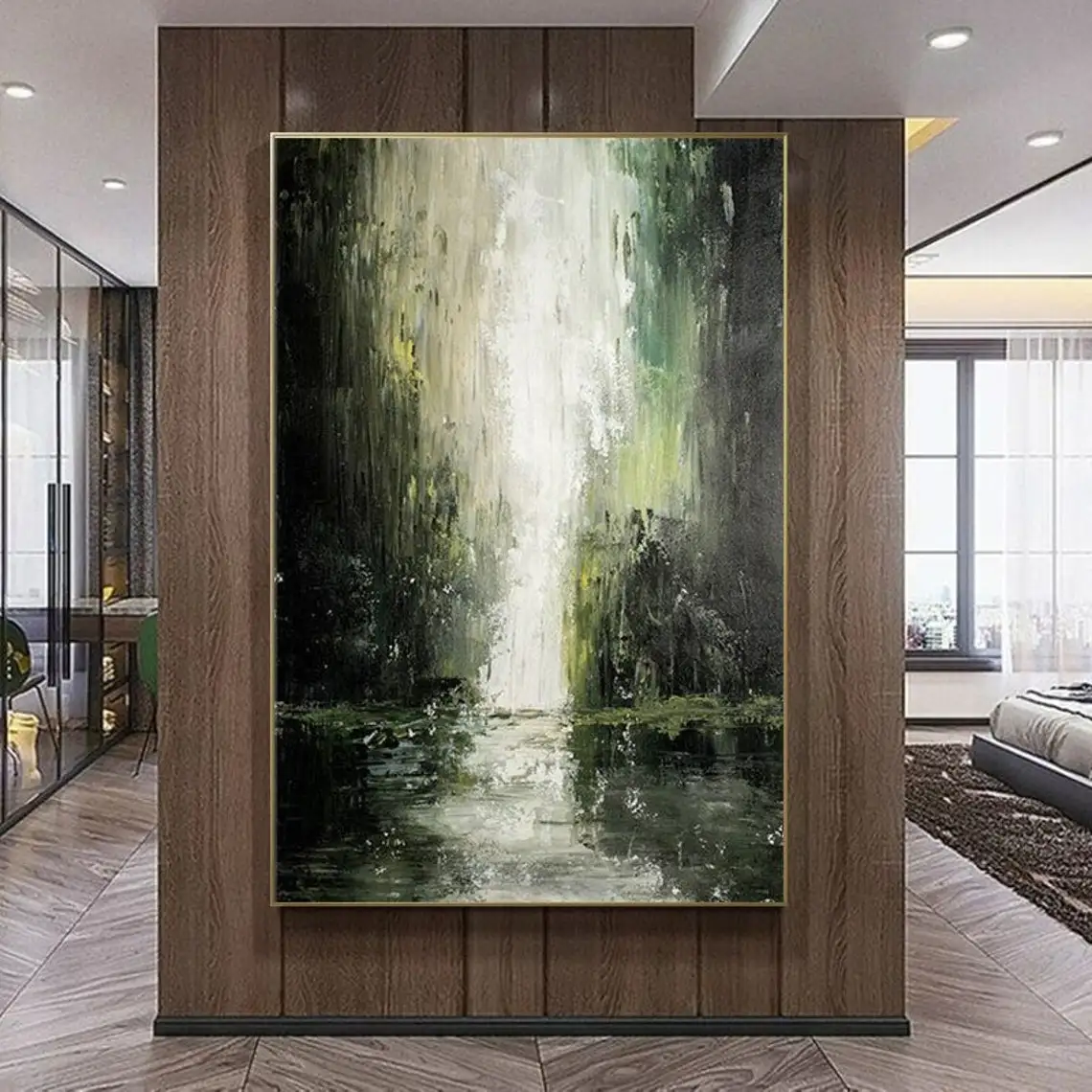 Abstract Waterfall Landscape Oil Painting Hand Painted Canvas - Image 5