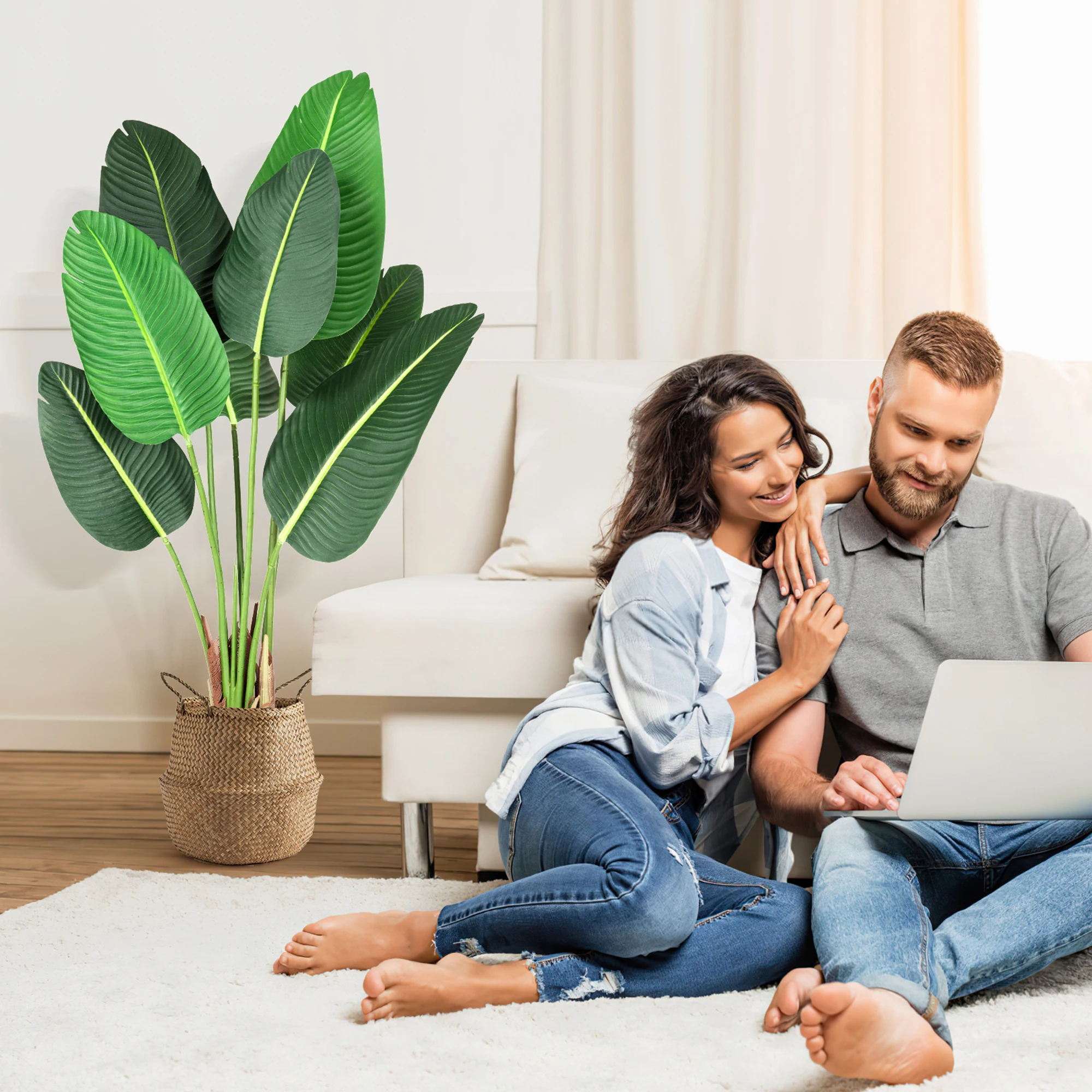 4Ft Aritificial Bird of Paradise Plant Fake Tropical Palm Tree with 8 Trunks - Image 5